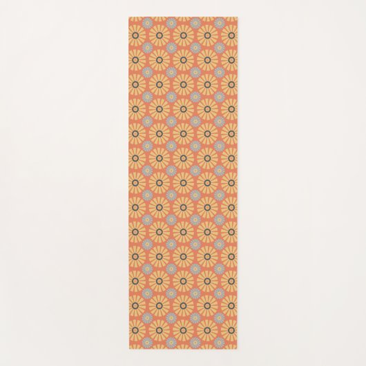 Retro Abstrat Blue en Oranje Daisies Pattern Yogamat (Voorkant)
