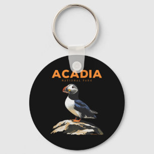 Retro Acadia National Park Atlantische Papegaaidui Sleutelhanger