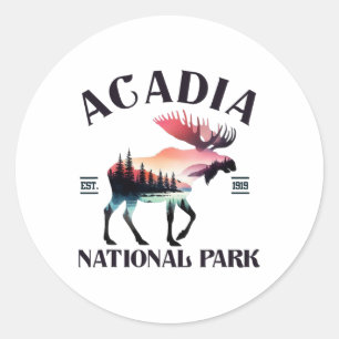 Retro Acadia National Park Elandbos Kamperen Hoge Ronde Sticker