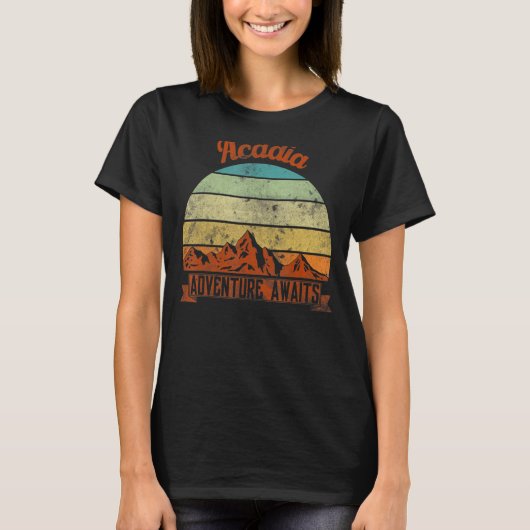 Retro Acadia National Park Mountain Maine Hiking T-shirt (Voorkant)