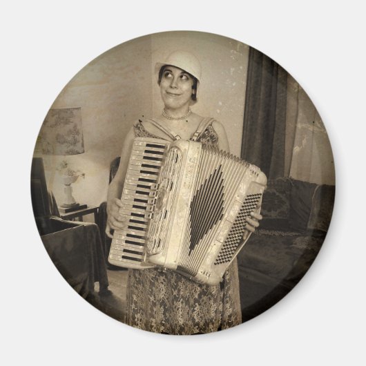 Retro Accordion Girl Magneet (Voorkant)