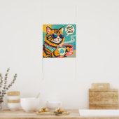 Retro-achtige cartoonkat met een oversized zonnebr poster (Keuken)
