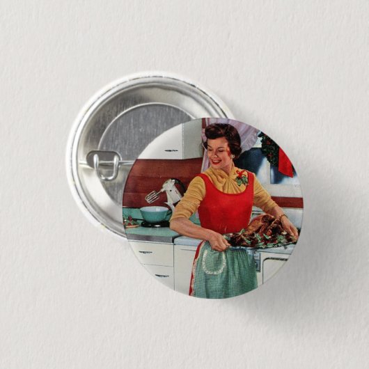 Retro ad - 1950  huisvrouw ronde button 3,2 cm (Voorkant /achterkant)
