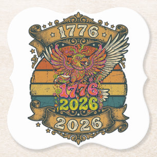 Retro Adelaar 1776 2026 T-shirt Ballon Patriottisc Kartonnen Onderzetters