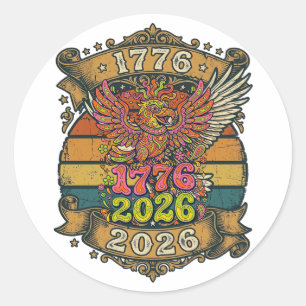 Retro Adelaar 1776 2026 T-shirt Ballon Patriottisc Ronde Sticker