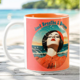 Retro Ademhalen & Dromen Oranje koffiemok Tweekleurige Koffiemok