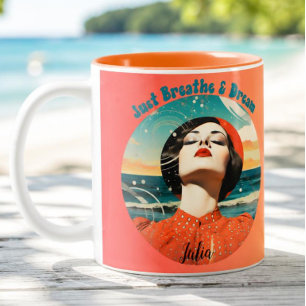 Retro Ademhalen & Dromen Oranje koffiemok Tweekleurige Koffiemok