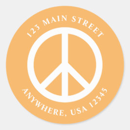 Retro adreslabel met vredesteken ronde sticker