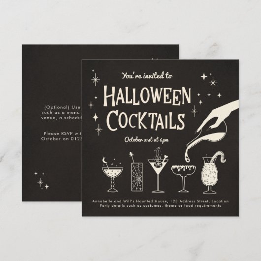 Retro Adult Halloween Drinken en Cocktails nodigen Kaart (Voorkant / Achterkant)