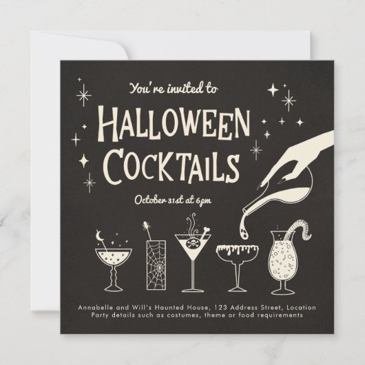 Retro Adult Halloween Drinken en Cocktails nodigen Kaart (Voorkant)