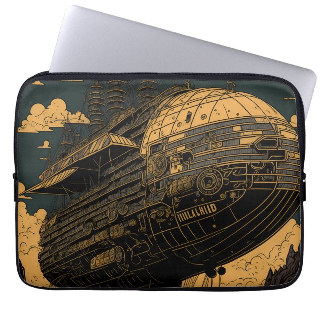 Retro Adventure wacht -  luchtschip Laptop Sleeve (Voorkant)