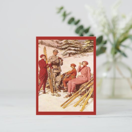 Retro  adverteren, Ski poster, skiers Briefkaart (Staand voorkant)