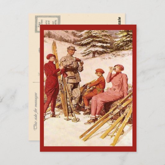 Retro adverteren, Ski poster, skiers Briefkaart (Voorkant / Achterkant)