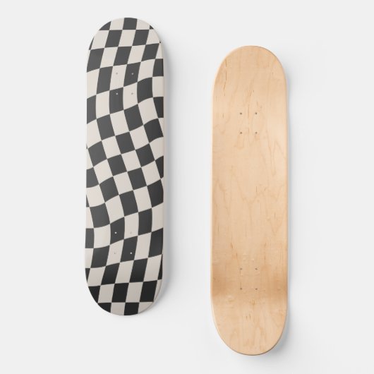 Retro Aesthetic Black White Wavy Checkerboard Persoonlijk Skateboard (Voorkant)