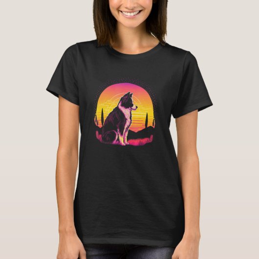 Retro Aesthetic Border Collie dog T-shirt (Voorkant)