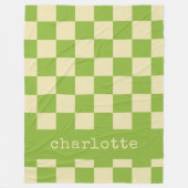 Retro Aesthetic Checkerboard Patroon Naam Groen Fleece Deken (Voorkant)