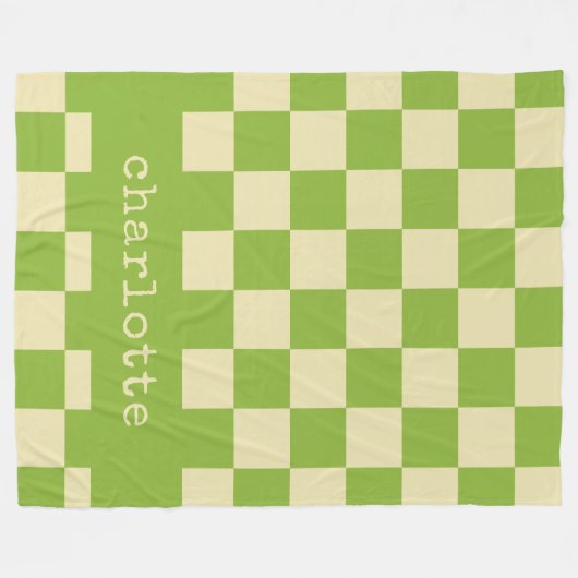 Retro Aesthetic Checkerboard Patroon Naam Groen Fleece Deken (Voorkant (Horizontaal))