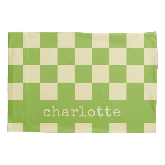 Retro Aesthetic Checkerboard Patroon Naam Groen Kussensloop (Achterkant)