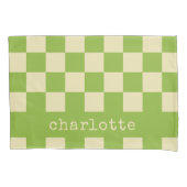 Retro Aesthetic Checkerboard Patroon Naam Groen Kussensloop (Voorkant)