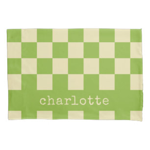 Retro Aesthetic Checkerboard Patroon Naam Groen Kussensloop