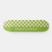 Retro Aesthetic Checkerboard Patroon Naam Groen Persoonlijk Skateboard (Horizontaal)