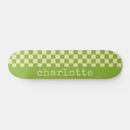 Retro Aesthetic Checkerboard Patroon Naam Groen Persoonlijk Skateboard (Horizontaal)