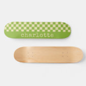 Retro Aesthetic Checkerboard Patroon Naam Groen Persoonlijk Skateboard (Horizontaal)