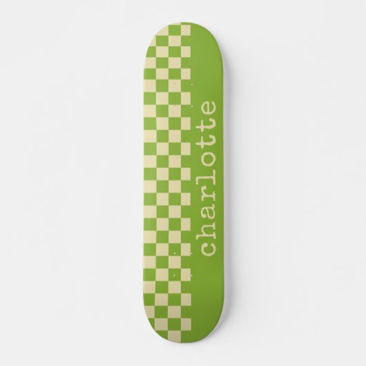 Retro Aesthetic Checkerboard Patroon Naam Groen Persoonlijk Skateboard (Voorkant)