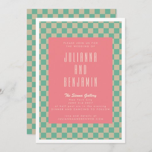 Retro Aesthetisch checkboard Mint Pink Weddenschap Kaart (Voorkant / Achterkant)