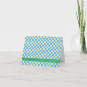 Retro Aesthetisch Checkerboard Blue op maat Notitiekaartje