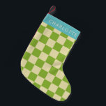 Retro Aesthetisch Checkerboard Groen Aangepast Kleine Kerstsok<br><div class="desc">Retro Aesthetisch toetsenbord Patroon Groen en Wit Gepersonaliseerd kerststoppingen</div>
