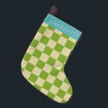 Retro Aesthetisch Checkerboard Groen Aangepast Kleine Kerstsok<br><div class="desc">Retro Aesthetisch toetsenbord Patroon Groen en Wit Gepersonaliseerd kerststoppingen</div>