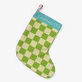 Retro Aesthetisch Checkerboard Groen Aangepast Kleine Kerstsok (Voorkant (Hangend))
