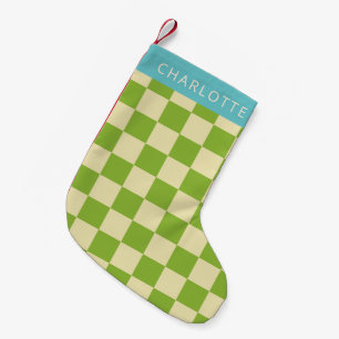 Retro Aesthetisch Checkerboard Groen Aangepast Kleine Kerstsok
