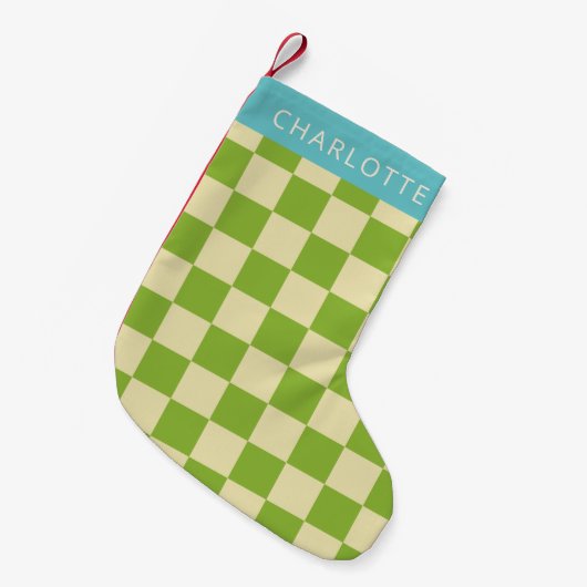 Retro Aesthetisch Checkerboard Groen Aangepast Kleine Kerstsok (Voorkant (Hangend))