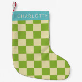 Retro Aesthetisch Checkerboard Groen Aangepast Kleine Kerstsok (Voorkant)