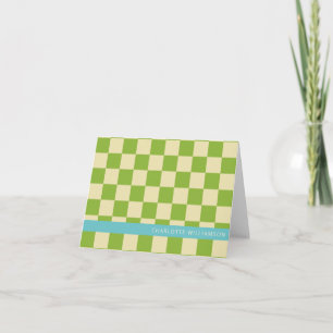 Retro Aesthetisch Checkerboard Groen Aangepast Notitiekaartje