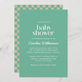 Retro Aesthetisch Checkerboard Mint Baby shower Kaart
