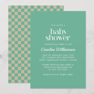 Retro Aesthetisch Checkerboard Mint Baby shower Kaart