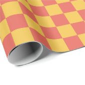 Retro Aesthetisch Checkerboard Patroon Geel Sinaas Cadeaupapier (Rol Hoek)