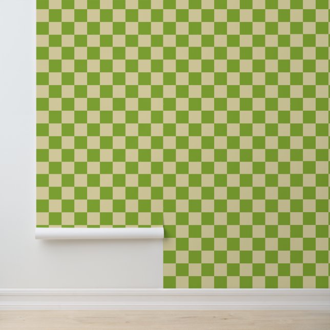 Retro Aesthetisch Checkerboard Patroon Groen wit Behang (Applicatie)