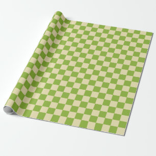 Retro Aesthetisch Checkerboard Patroon Groen wit Cadeaupapier
