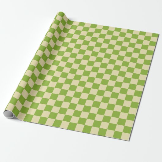 Retro Aesthetisch Checkerboard Patroon Groen wit Cadeaupapier (Uitgerold)