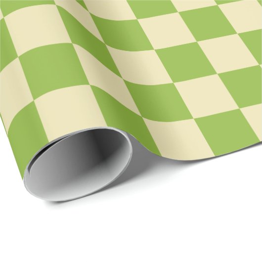 Retro Aesthetisch Checkerboard Patroon Groen wit Cadeaupapier (Rol Hoek)