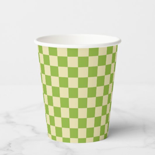 Retro Aesthetisch Checkerboard Patroon Groen wit Papieren Bekers (Achterkant)