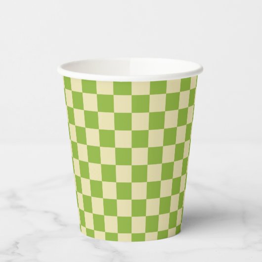 Retro Aesthetisch Checkerboard Patroon Groen wit Papieren Bekers (Links)