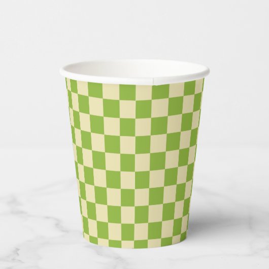 Retro Aesthetisch Checkerboard Patroon Groen wit Papieren Bekers (Rechts)