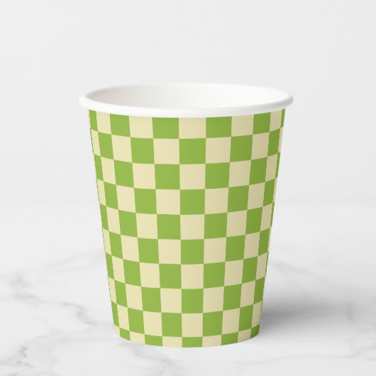 Retro Aesthetisch Checkerboard Patroon Groen wit Papieren Bekers (Voorkant)