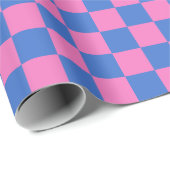 Retro Aesthetisch Checkerboard Patroze en Blauw Cadeaupapier (Rol Hoek)