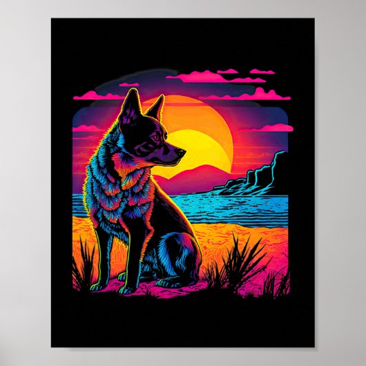 Retro Aesthetische Australische hond 17 Poster (Voorkant)